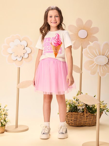 Conjunto Infantil Menina de Sorvete com Strass e Tule Rosa Baby Momi
