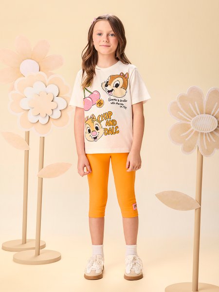 Conjunto Infantil Menina Ciclista Laranja Chip and Dale com Strass Momi