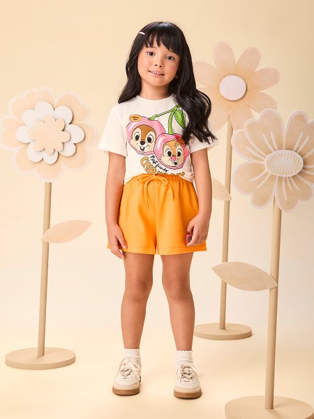 Conjunto Infantil Menina Laranja Cherry Chip and Dale com Strass Momi