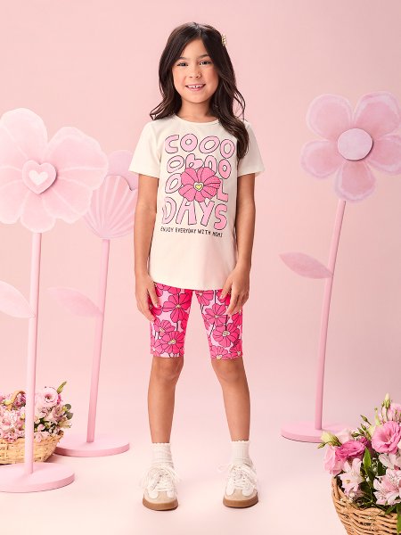 Conjunto Infantil Menina Ciclista Cool Days Pink com Strass Momi