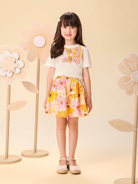 Conjunto Infantil Menina Estampado de Flores e Óculos com Strass Momi