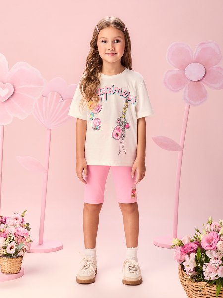 Conjunto Infantil Menina Ciclista com Estampa de Charms com Strass Momi
