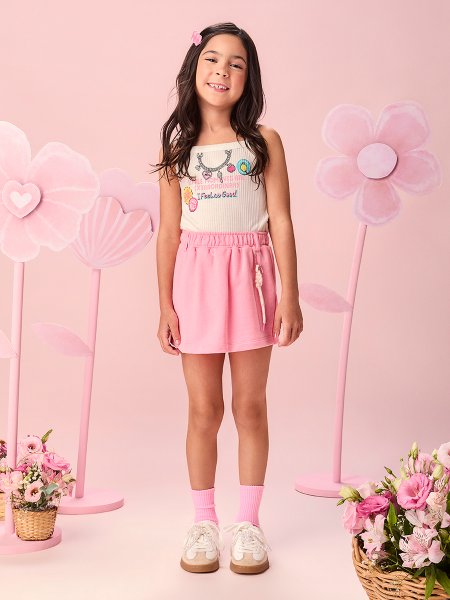 Conjunto Infantil Menina Canelado com Alças e Charms Momi