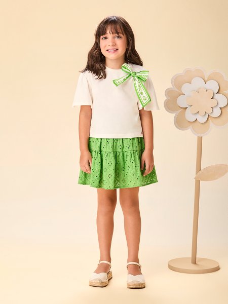 Conjunto Infantil Menina de Laise Verde Matcha com Laço Momi