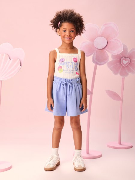 Conjunto Infantil Menina Lilás Maliblue com Selinhos de Frutas Neon Momi