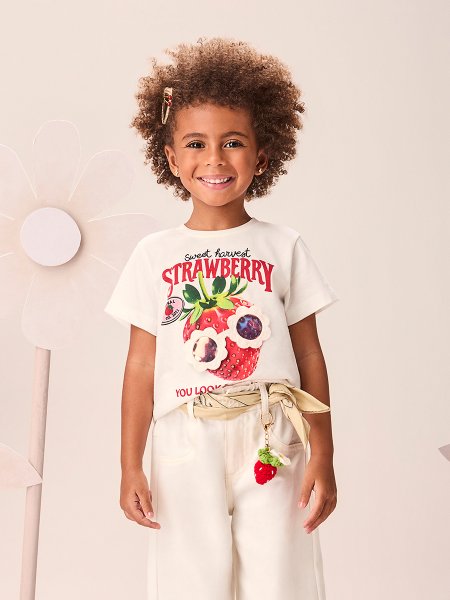 Blusa Infantil Menina Sweet Strawberry com Óculos 3D Momi