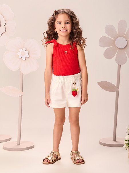 Regata Infantil Menina de Turim Vermelho Preppy com Patch e Alça Nó Momi
