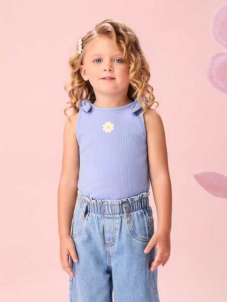 Regata Infantil Menina de Turim Lilás MaliBlue com Patch e Alça Nó Momi