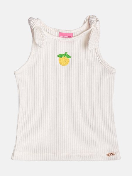 Regata Infantil Menina de Turim Off White com Patch e Alça Nó Momi