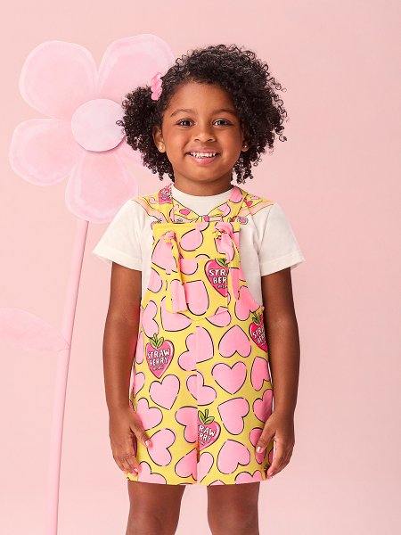 Jardineira Infantil Menina Heart Fruits Momi