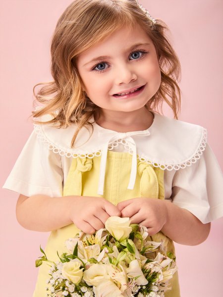 Blusa Infantil Menina com Máxi Gola com Renda e Laço Momi