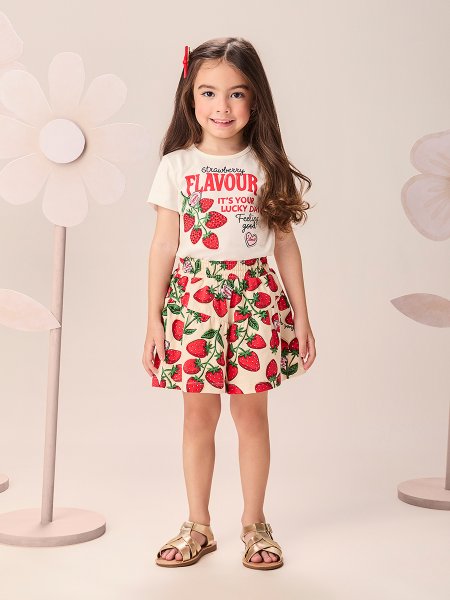 Conjunto Infantil Menina Sweet Strawberries com Strass Momi
