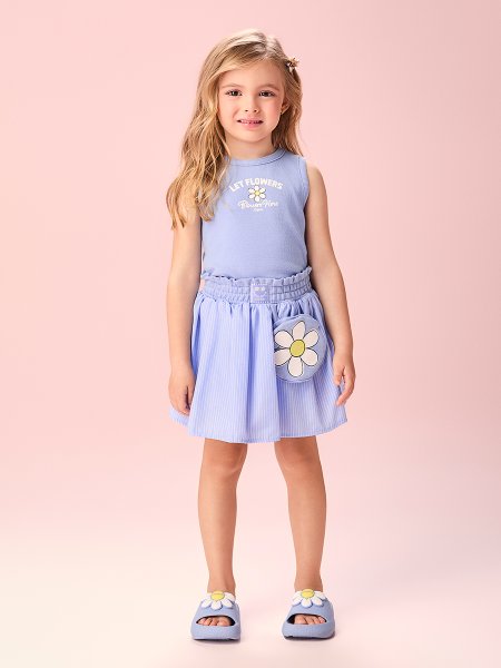 Conjunto Infantil Menina Listrado Lilás Maliblue com Bolsinha de Margarida Momi