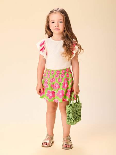 Conjunto Infantil Menina de Composé Neon com Mangas Estampadas Momi