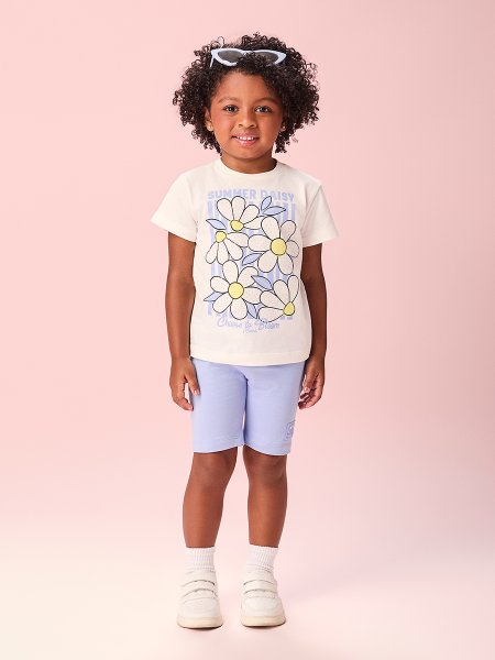 Conjunto Infantil Menina Ciclista Lilás Maliblue de Margaridas com Strass Momi