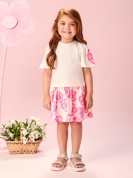 Conjunto Infantil Menina de Flores Neon com Mangas Estampadas Momi