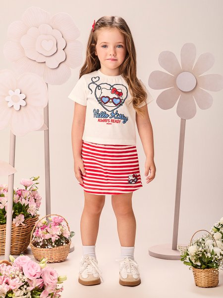Conjunto Infantil Menina Listrado da Hello Kitty Navy Momi