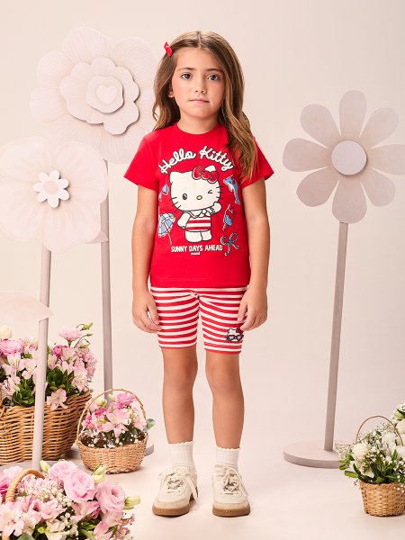 Conjunto Infantil Menina Ciclista Listrado da Hello Kitty Navy Momi