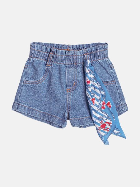 Shorts Infantil Menina Jeans com Lenço Navy Momi
