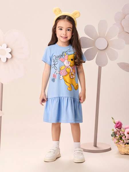 Vestido Infantil Menina Navy do Pooh com Strass Momi