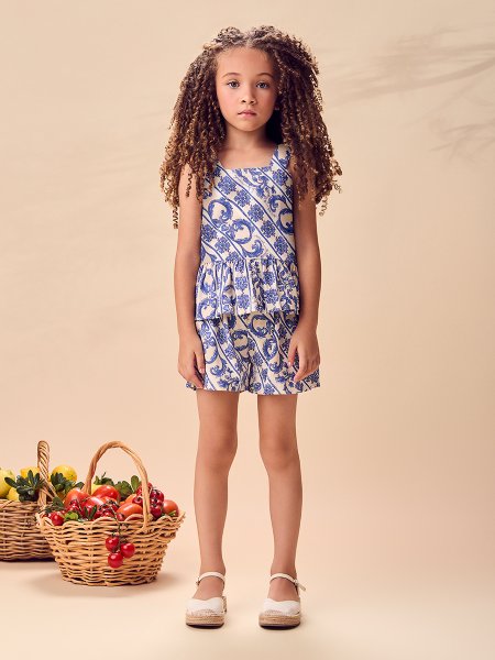 Conjunto Infantil Menina  Toile de Jouy com Babado Animê