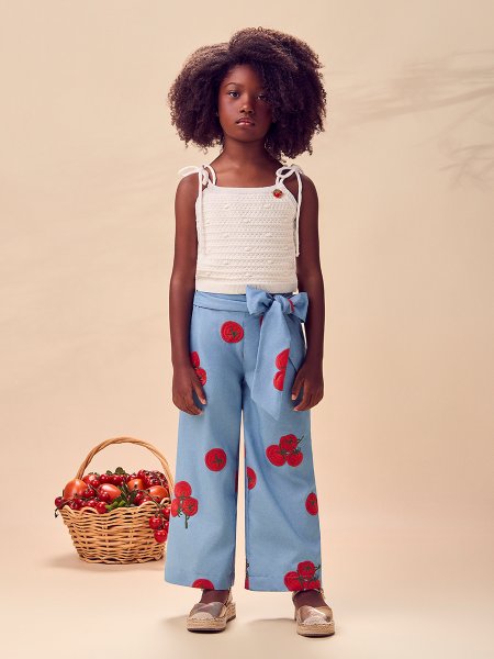 Conjunto Blusa Trico E Calça De Tecido Com Bordado Animê Kids
