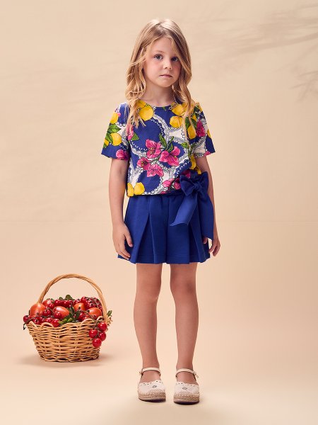 Conjunto Infantil Menina com Pregas e Laço Animê