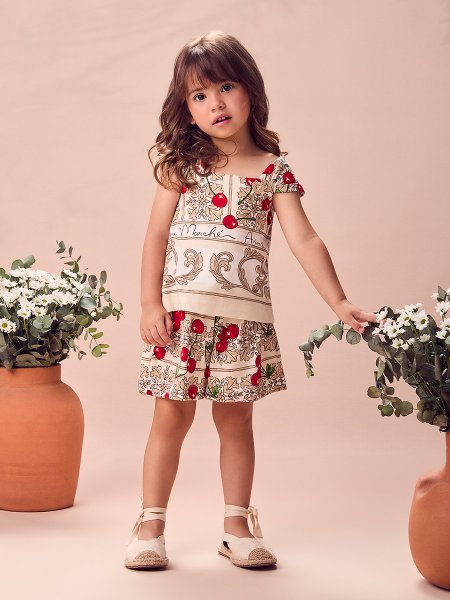 Conjunto Infantil Menina com Alças Vermelho Animê