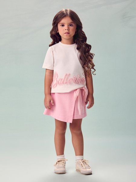 Conjunto Infantil Menina com Bordado e Laço de Tule Animê