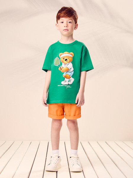 Camiseta Manga Curta Infantil Urso Tenista Verde Youccie
