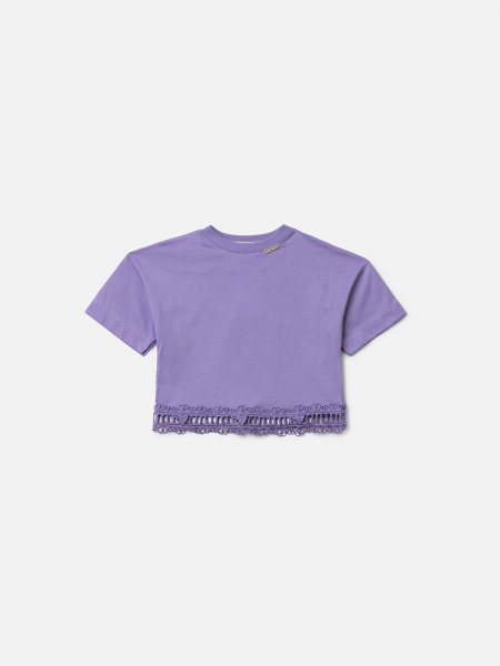 Blusa Infantil Menina Animê Lilás com Barra de Renda Guipir