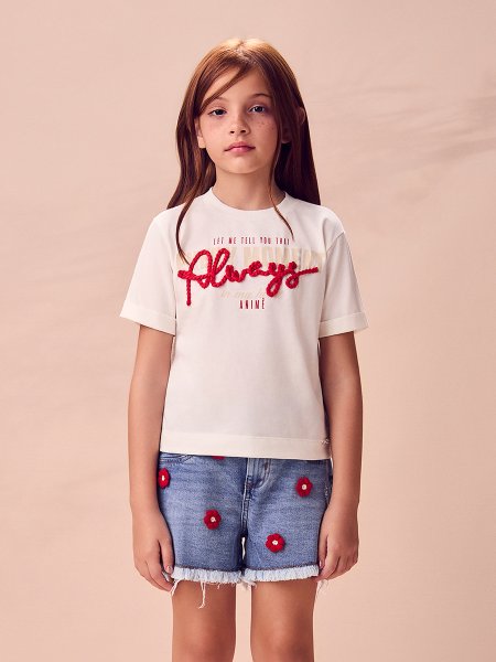 Blusa Infantil Menina Animê com Bordado de Cordão