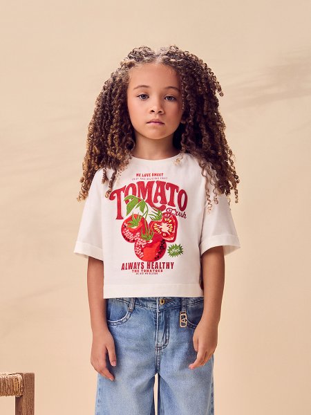 Blusa Infantil Menina Animê Tomato Fresh Bordado com Lantejoula