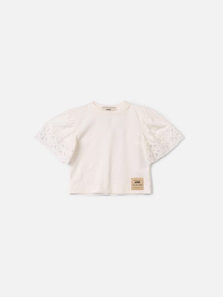 Blusa Infantil Menina Animê Off White com Mangas de Laise
