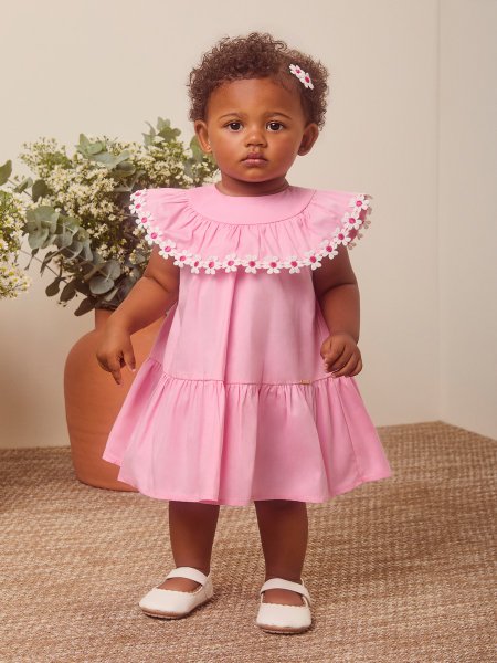 Vestido Tecido Com Babado E Flores Animê Bebê