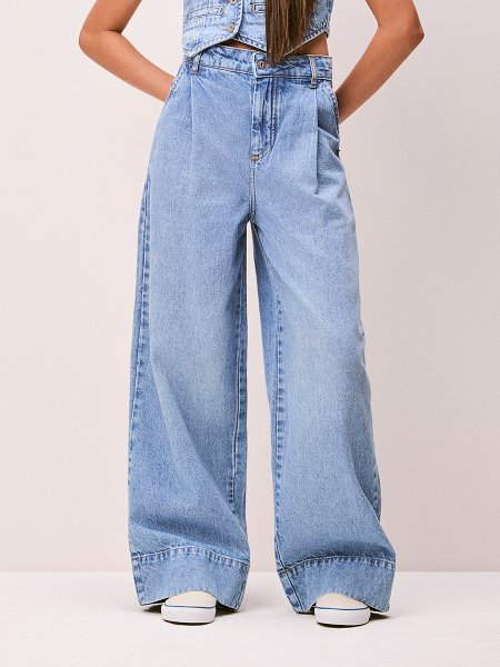 Calça Jeans Feminina Wide com Barra Dobrada Authoria