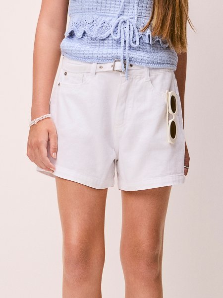 Short de Sarja Feminino Off White com Cinto Authoria
