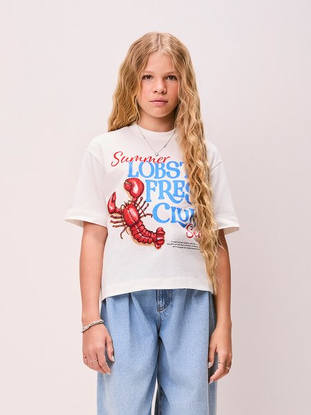 T-Shirt Feminina Manga Curta Summer Sea com Strass Authoria
