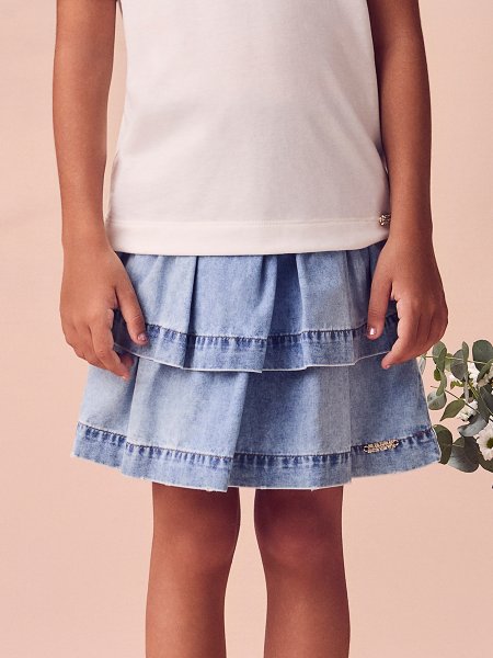 Saia Jeans Infantil Menina Wind com Cós Smocked Animê