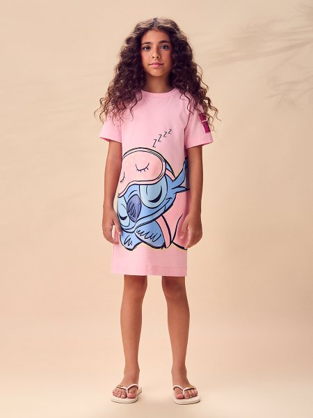 Camisola Infantil Menina Animê Disney do Stitch Dorminhoco