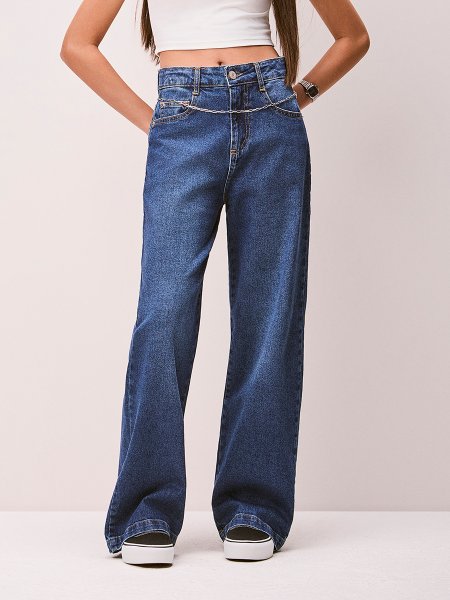 Calça Feminina Authoria Wide Jeans Escuro