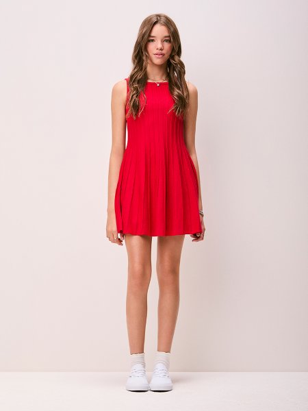 Vestido Feminino Authoria de Tricot Vermelho Plissado