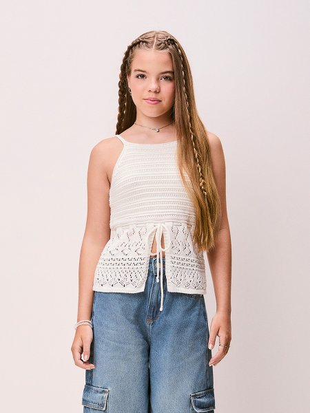 Top de Tricot Feminino Off White com Laço Authoria