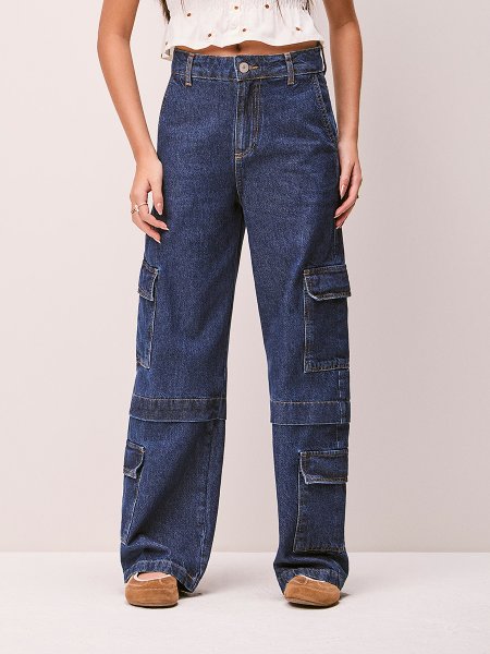 Calça Feminina Authoria Wide Cargo Jeans