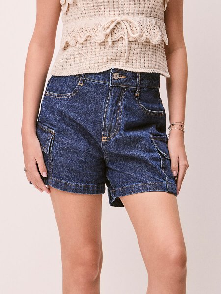 Shorts Jeans Cargo Feminino Authoria