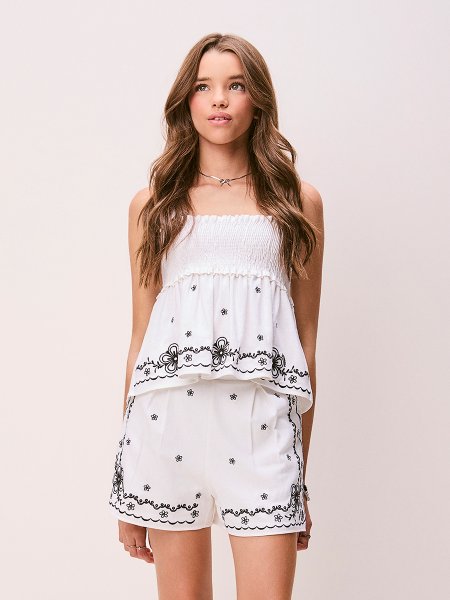 Blusa Feminina de Lastex e Bordado Floral Authoria