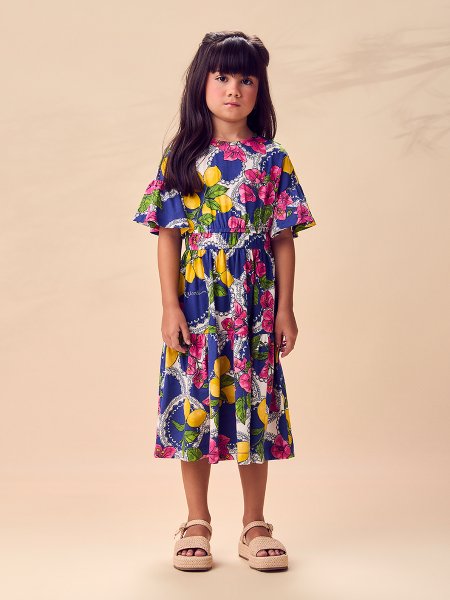 Vestido Recortes Babados Primavera Anime Kids