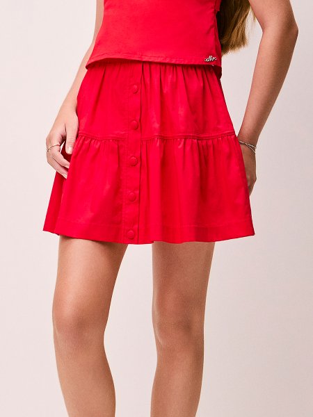 Short Saia Feminino de Tricoline Vermelho com Botões Authoria