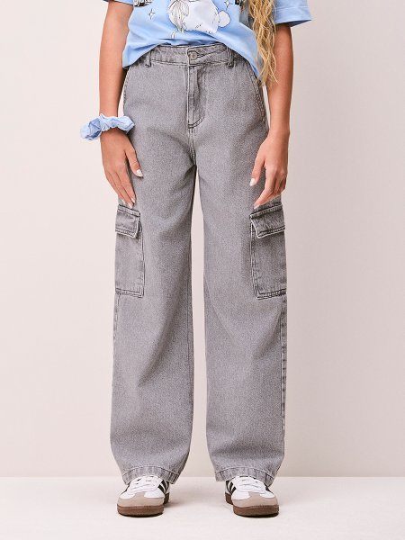 Calça Cargo Jeans Feminina Cinza Authoria