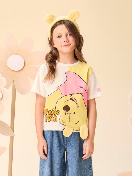 Blusa Infantil Menina do Ursinho Pooh com Orelhinhas 3D Momi